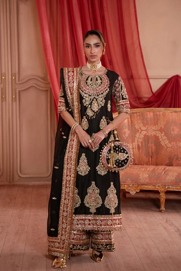 LUNARA (black) Pakistani fashion outfit in black, gold, pink, red…